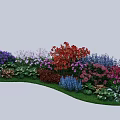 Vibrant Garden Shrubs With Purple White Orange Blue Pink Flowers And Green Leaves