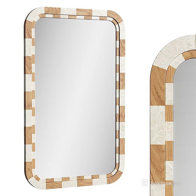 Modern Rectangular And Arch Shaped Mirrors With Wooden And Marble Patchwork Frames 3d model