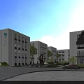 Modern Industrial Park Campus with Modern Buildings Lush Greenery Plaza Space Pedestrians and Vehicles