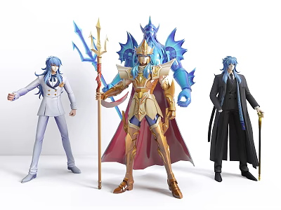 Game And Movie Character Action Figures Blue Hair White Gold Armor Black Outfit 3d model
