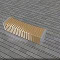 Modern Outdoor Bench With Wooden Slat Design And Metal Frame On Gray Stone Floor