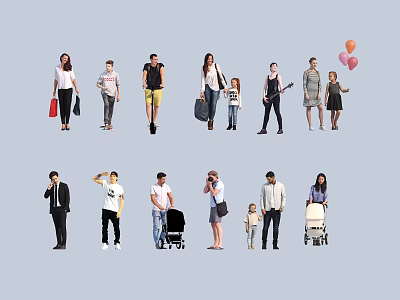 Many people, groups, children, interesting people 3d model