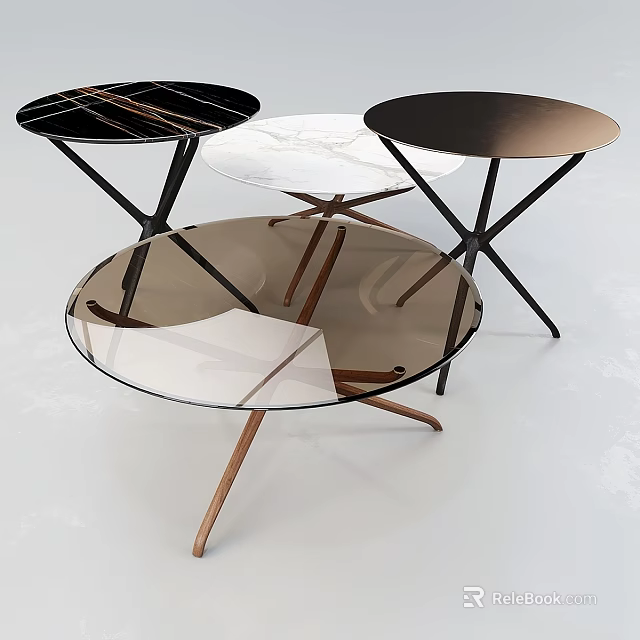 Stylish Round Dining Tables With Glass Tops Black And Wooden Legs Design 3d model 