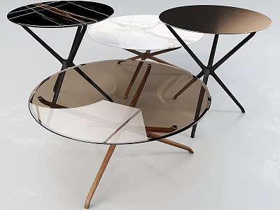Stylish Round Dining Tables With Glass Tops Black And Wooden Legs Design 3d model