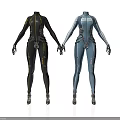 Futuristic Characters In Black And Blue Tech Fitted Suits With Metallic Details