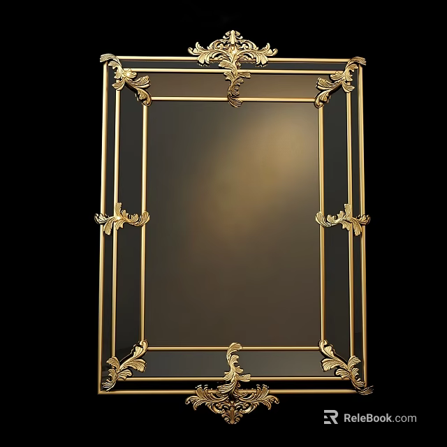 Ornate Golden Framed Mirror With Intricate Floral Carvings And Classic Design 3d model 