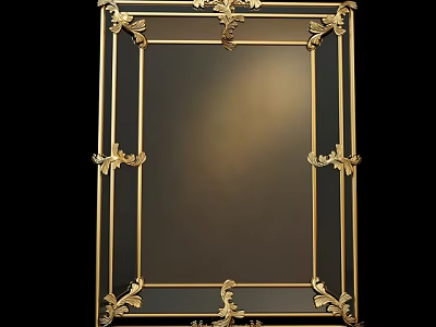 Ornate Golden Framed Mirror With Intricate Floral Carvings And Classic Design 3d model