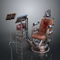Vintage Medical Equipment Set Including Metal Frame Chair And Instrument Stand