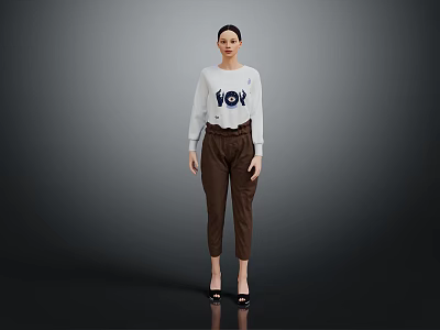 Modern Stylish Female Game Movie Character Wearing White Top Brown Pants And Black High Heels 3d model