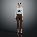 Modern Stylish Female Game Movie Character Wearing White Top Brown Pants And Black High Heels 3d model
