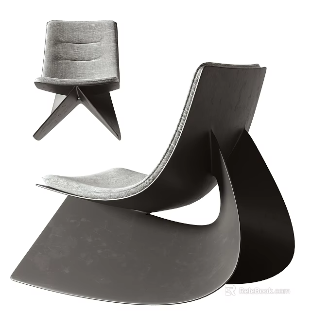Modern Single Chair With Curved Backrest Leather Seat And Unique Frame Design 3d model 