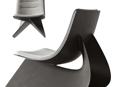 Modern Single Chair With Curved Backrest Leather Seat And Unique Frame Design 3d model