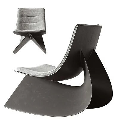 Modern Single Chair With Curved Backrest Leather Seat And Unique Frame Design 3d model