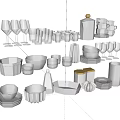Modern White Ceramic Dinnerware Set With Bowls Cups Plates And Glasses 3d model