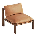 Brown Leather Accent Chair With Seat Cushion Backrest And Wooden Woven Frame