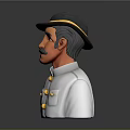Cartoon Man with Black Hat Gold Band Mustache in White Uniform with Gold Buttons