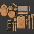 Wooden Kitchen Tableware Set With Tray Bowl Cup Cutting Board Spoon And Spatula