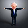 3D Cartoon Game and Movie Character of Elderly Man in Suit with Glasses Arms Outstretched