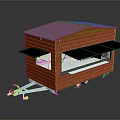 Wooden Food Cart With Red Roof And Black Awning On Trailer Base
