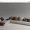 Light Colored L Shaped Sectional Sofa With Brown Gray Black Cushions 3d model