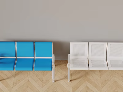 Blue And White Three Seat Public Chairs Design For Waiting Area With Wooden Floor 3d model
