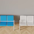 Blue And White Three Seat Public Chairs Design For Waiting Area With Wooden Floor