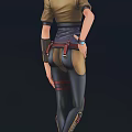 Stylish Female Character Front And Back Views Standing Pose Brown Top Black Pants Red Accents