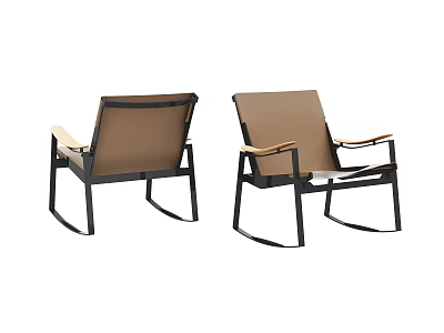Modern Lounge Chair With Black Metal Frame Brown Fabric Cushion And Wooden Armrests 3d model