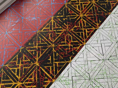 Colorful Floor Tiles With Red Black White Geometric Patterns And Patchwork Design 3d model