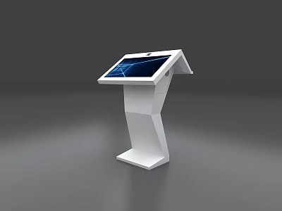 Modern Public Facility Interactive Touch Screen Kiosk With White Stand And Modern Design 3d model