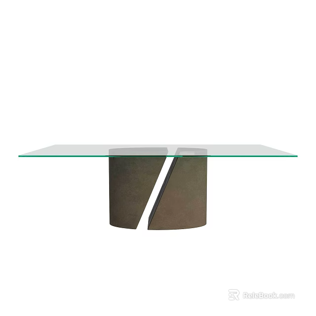 Sleek Modern Glass Top Dining Table With Unique Split Concrete Base And Contemporary Design Elements 3d model
