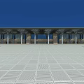 Grand Architectural Exterior With Symmetrical Columns And Open Plaza Under Blue Sky