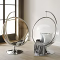 Transparent Spherical Hanging Chairs In Modern Living Room With Window Wooden Floor And Cushions