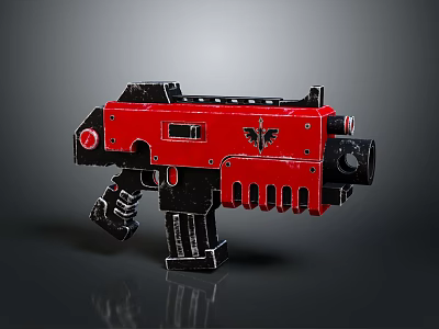 Futuristic Sci-Fi Weapon With Red And Black Metal Structure And Mechanical Details 3d model