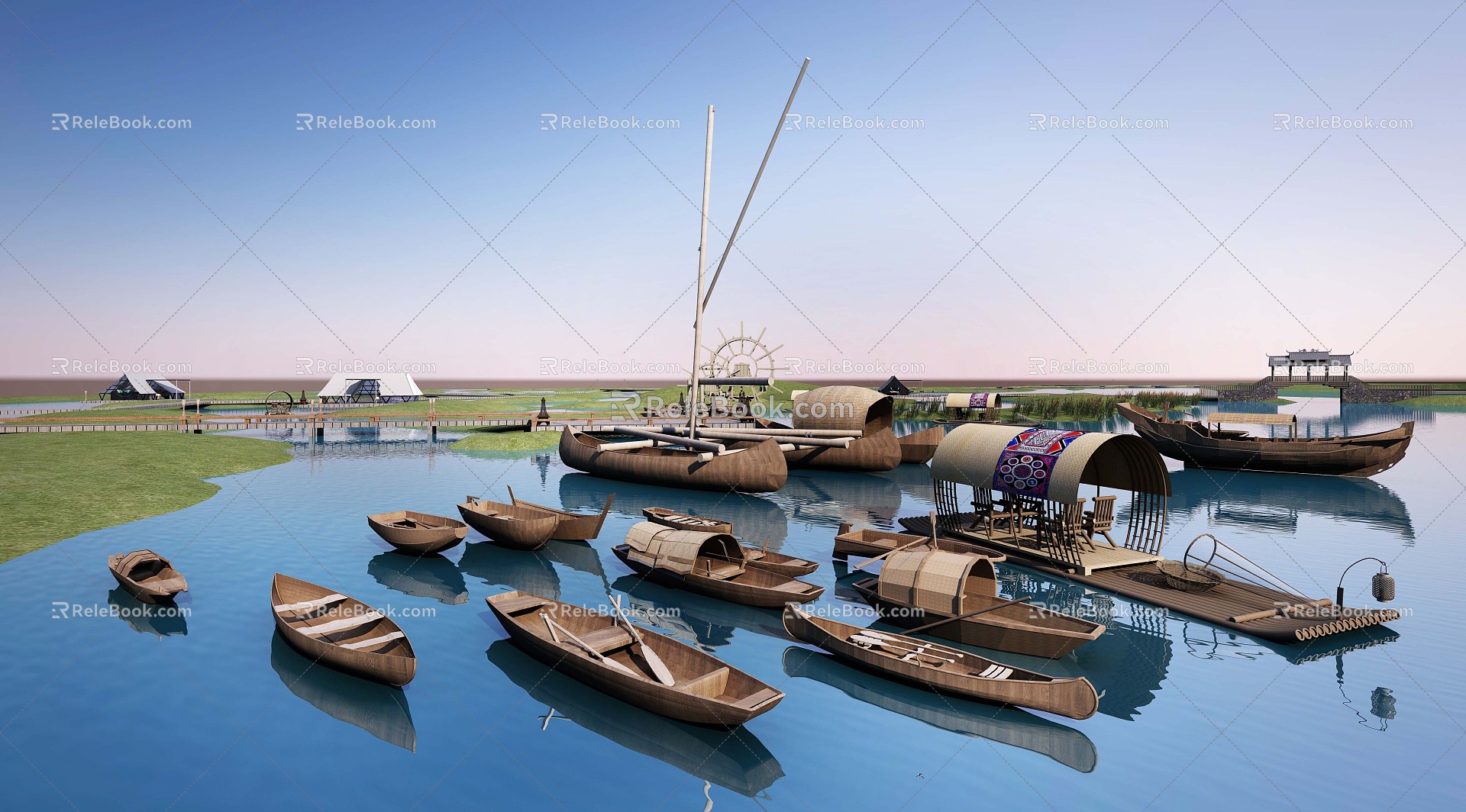 Style Landscape Boat 3d model