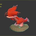 3D Character Model Of Red Dragon Creature With Horns Sharp Claws And Stone Base