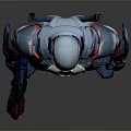 Futuristic Cybernetic Armor Character With Blue Red Glowing Lines Spider Skull Chest Emblem And Weapon