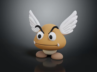 Cartoon Character Creature With Brown Body White Wings Large Eyes Frowning Expression And Short Legs 3d model