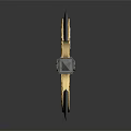 Ornate Decorative Axe With Intricate Gold Blue Patterns And Brown Handle