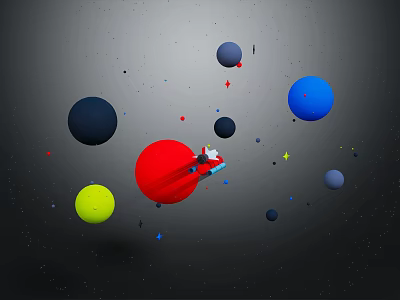 Vibrant Space Scene With Colorful Planets Small Spaceship Stars And Debris 3d model