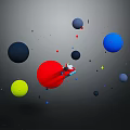 Vibrant Space Scene With Colorful Planets Small Spaceship Stars And Debris