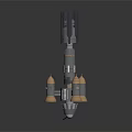 Space Rocket Model Design With Golden Thrusters And Metallic Structure