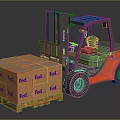 Heavy Duty Industrial Forklift Loading Stacked FedEx Boxes On Wooden Pallet