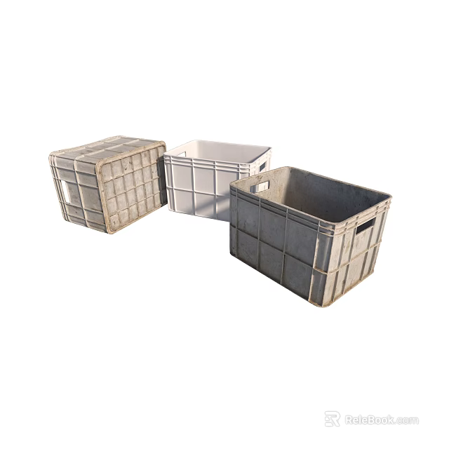 Plastic Storage Boxes In Various Colors With Grid Design And Handles For Storage 3d model