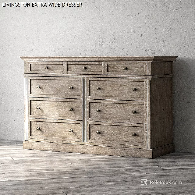 Wooden Dresser With Light Wood Finish Multiple Drawers And Metal Handles 3d model 