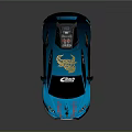 Blue Sports Car With Colorful Graffiti Stickers And Rear Spoiler Design