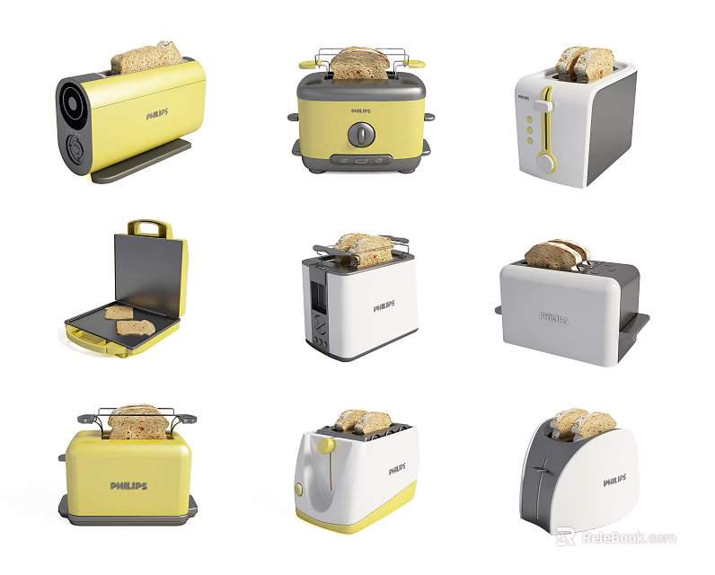 Philips Toasters With Toasted Bread In Various Designs For Kitchen Appliances 3d model 