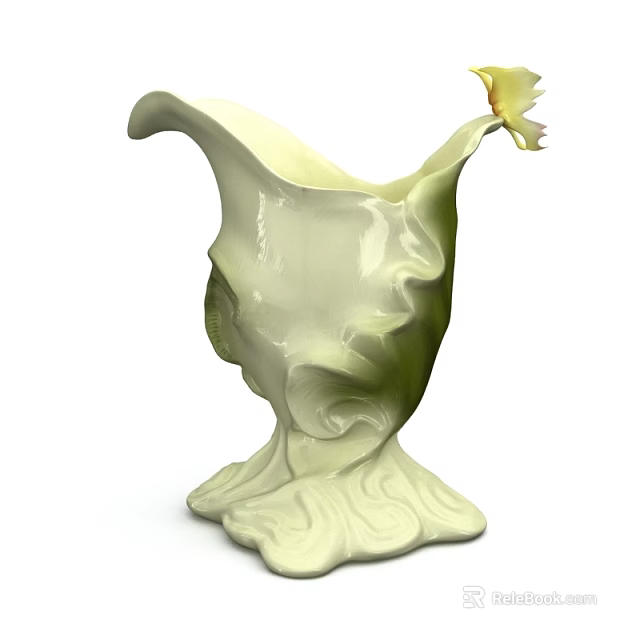 Ivory White Vase Shaped Ceramic Sculpture With Smooth Curves And Wavy Base Decorative Petal Accent 3d model 