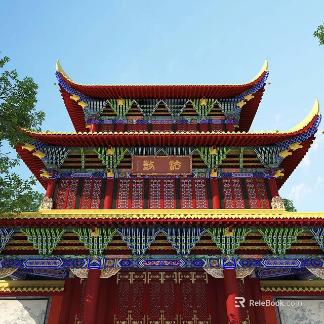 Ancient Chinese Architecture Multi Layered Pavilion With Ornate Eaves And Colorful Decorations 3d model 