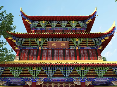 Ancient Chinese Architecture Multi Layered Pavilion With Ornate Eaves And Colorful Decorations 3d model